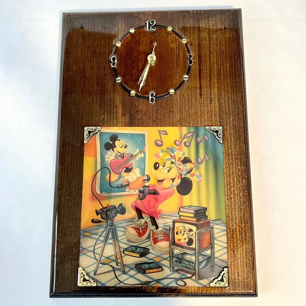 Vintage Handmade Minnie Mouse Wood Plaque Clock
